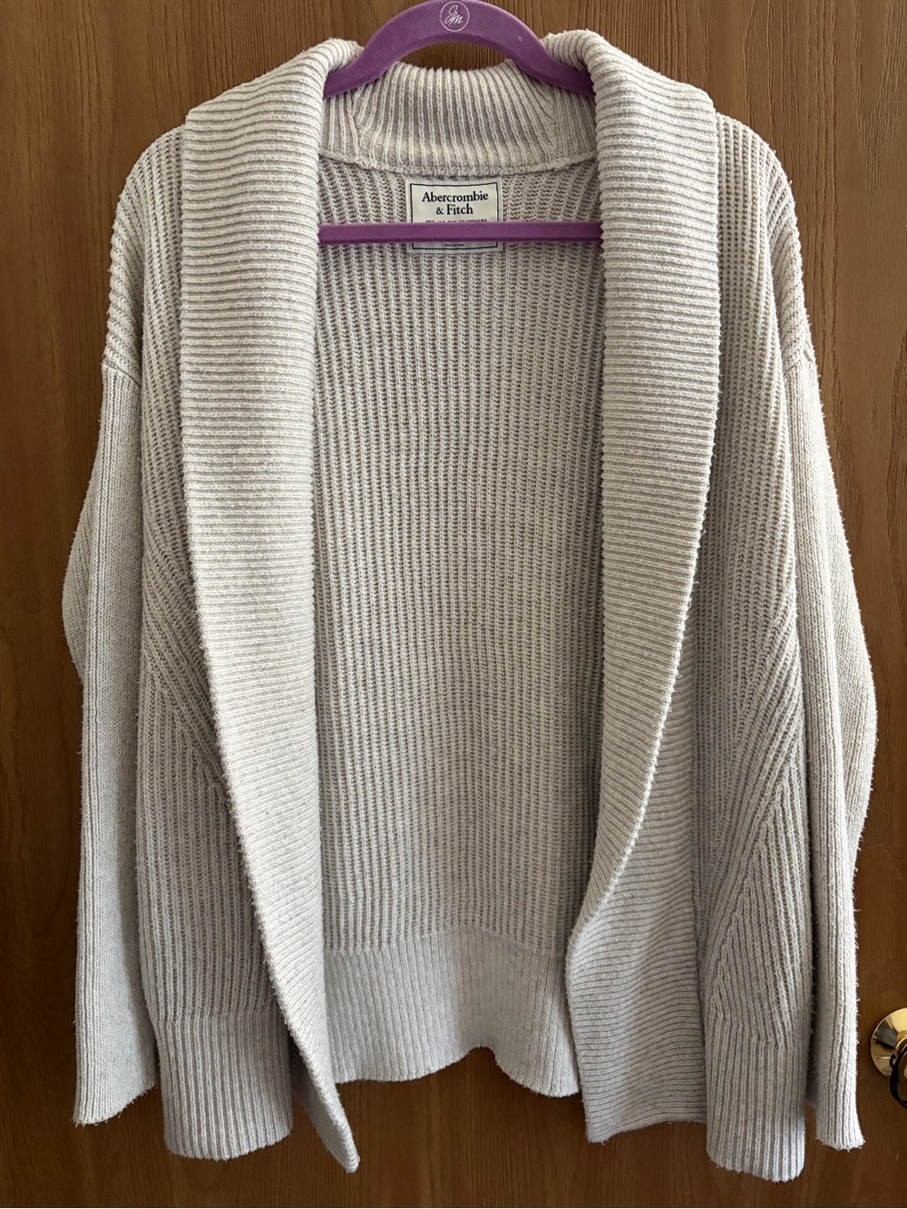 Abercrombie & Fitch Light Cream Ribbed Shawl-Collar Cardigan